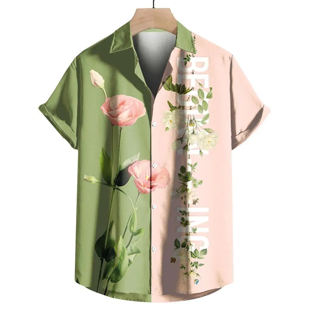 Casual Men Shirt Hawaiian T-Shirts 3d Flower Printed Short Sleeved Shirt For Men Summer Original Men's Clothing Oversized Shirts