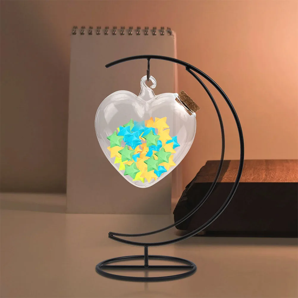 

1 set Heart Shaped Wishing Bottle with Lid Glass Jar Transparent Storage Empty Bottle Origami Decorative Gift Glass for Families