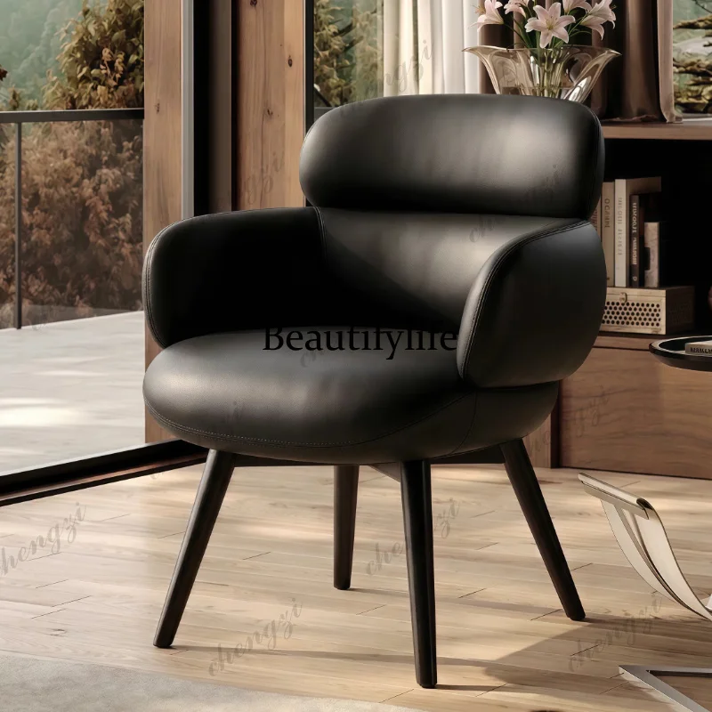 Vivian dining chair Italian minimalist high-end study dresser chair designer first layer cowhide leather rotating single chair