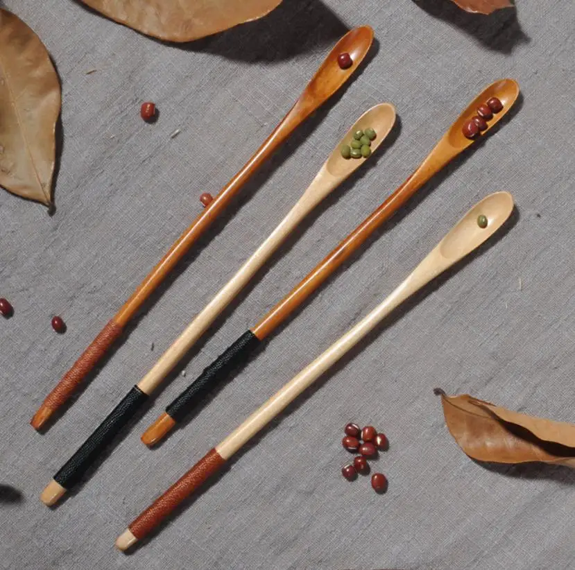 

300Pcs Wooden Spoons Natural Long Handle Stirring Wood Spoons For Drink Dessert Honey Coffee 20cmx1.3cm ni270