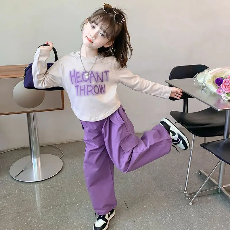 2026 New Spring Autumn Girls Matching Clothes 3-8Years Solid Color Vacation Party Daily Casual Clothing Korean Style Outfits