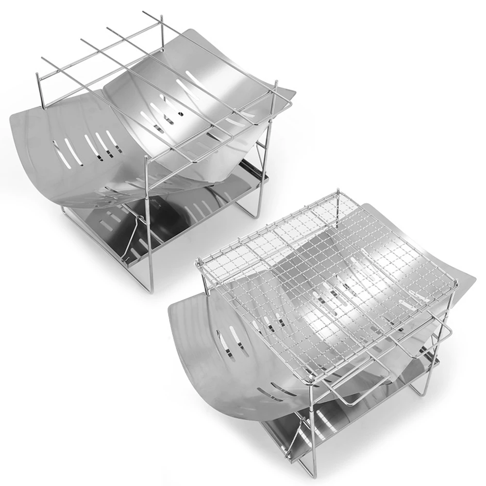 حامل النار المحمول للتخييم والشواية القابلة للطي والتخييم والشواية النارية المصنوعة من الفولاذ المقاوم للصدأ للتخييم في الساحات الخلفية الخارجية