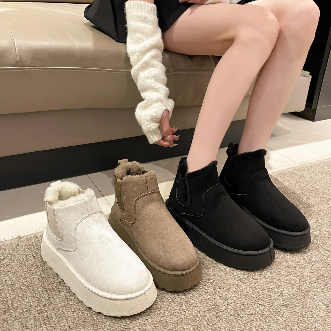 Inverno donna stivali da neve peluche caldo antiscivolo impermeabile signore appartamenti Sneakers Casual Slip on stivaletti femminili Botas Mujer