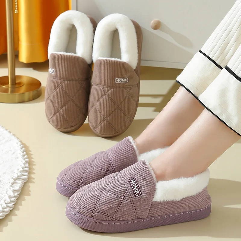 Eyriphy-Pantoufles doublées en peluche pour femmes, toboggans d'intérieur en velours côtelé, mousse à mémoire de forme, moelleux, flous, chauds, chaussures décontractées pour femmes, chambre à coucher