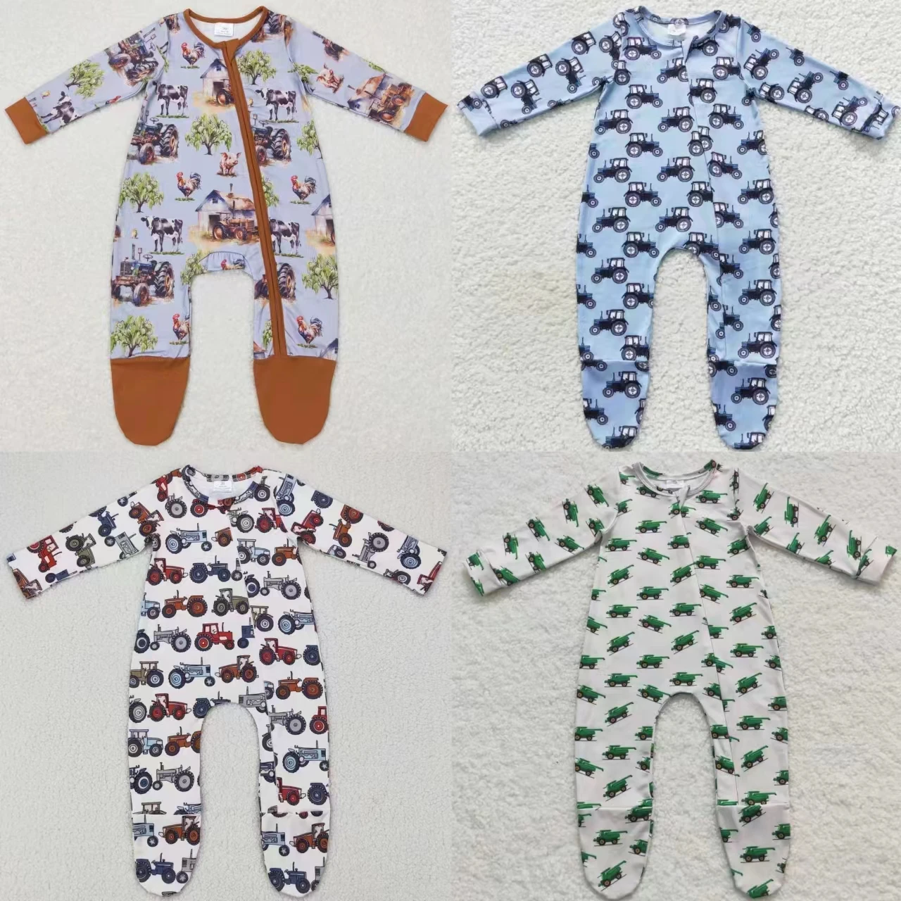 

Wholesale Baby Boy Zipper Long Sleeves Fall Romper Kids Toddler Farm Tractor One-piece Newborn Coverall Bodysuit Footie Jumpsuit