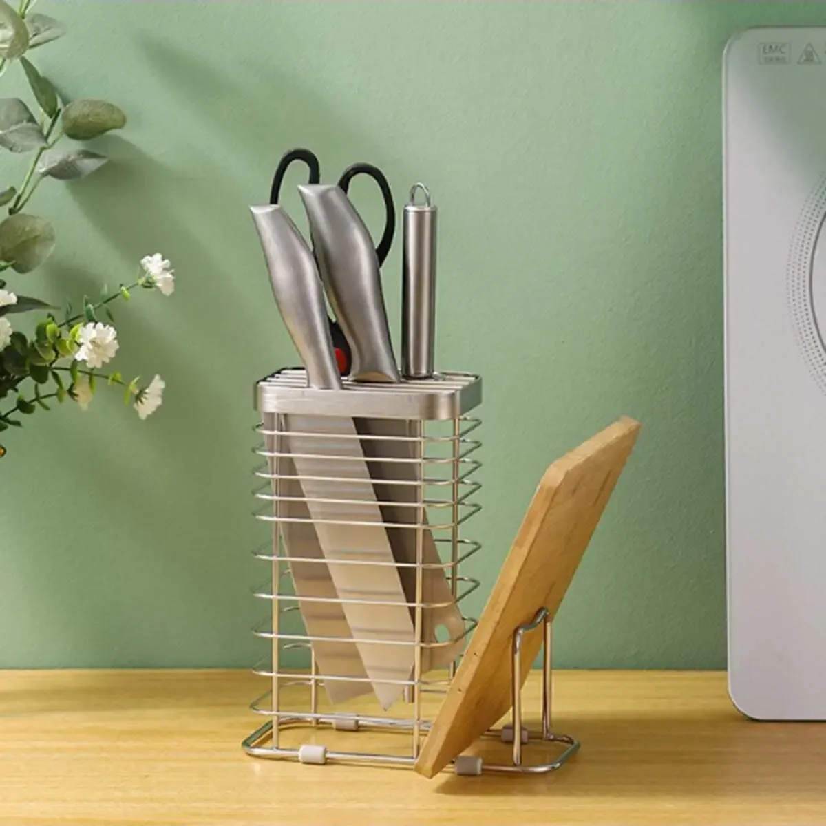 

1pc Knife Holder, Countertop Multifunctional Knife Storage Holder With Cutting Board Holder