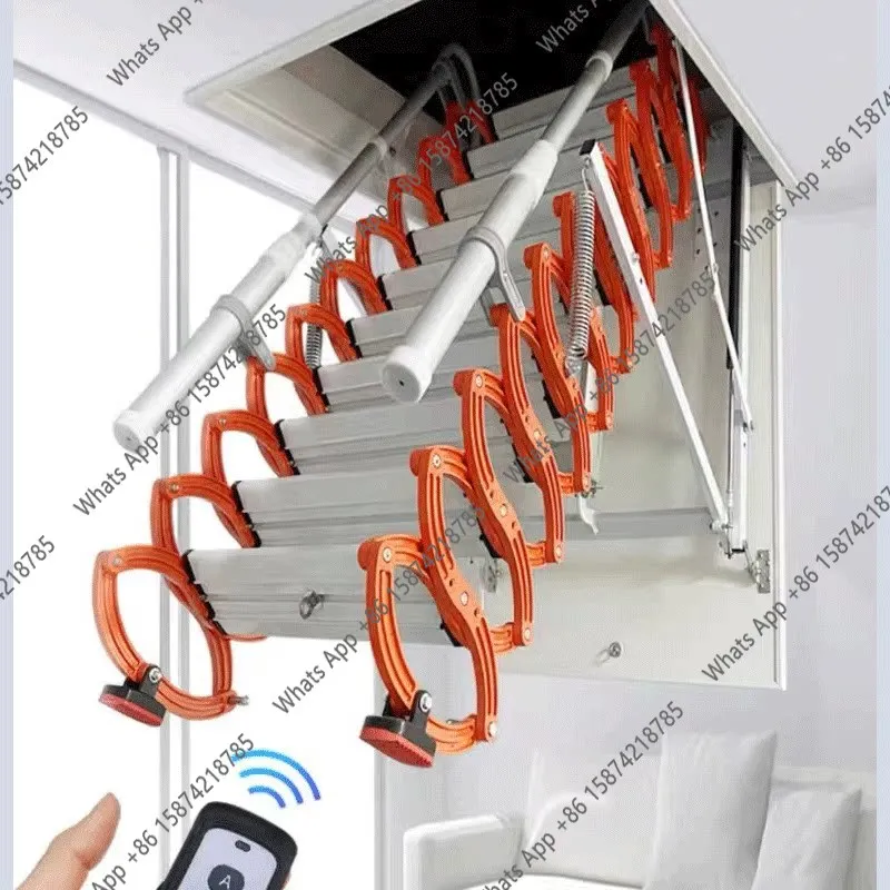 Electric automatic attic telescopic stairs household hidden belt remote control thickened stretching folding lifting ladder