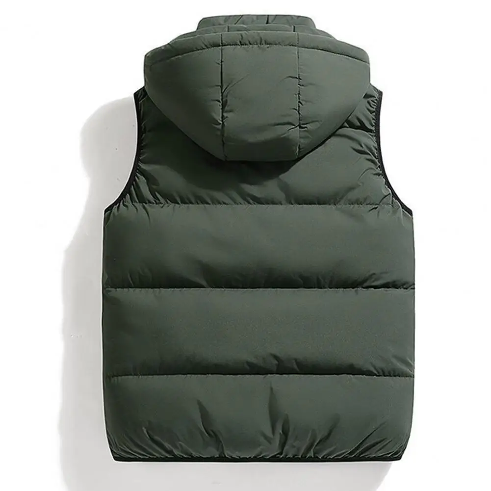 

Removable Hood Waistcoat Winter Men's Cotton Vest with Hood Zipper Pockets Heat Retention Windproof Thickened Warm Casual Coat