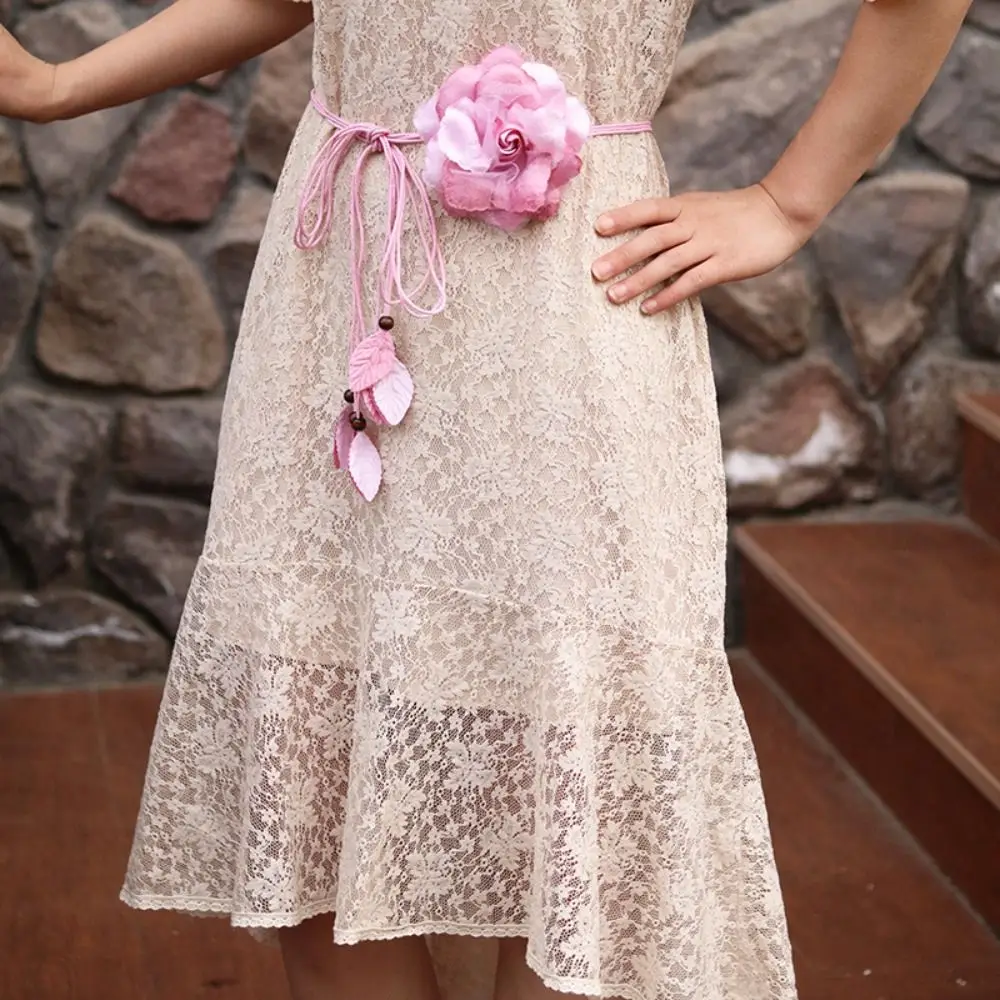 Fashion Vintage Flower Waist Chain Floral Ethnic Style Flower Belt Boho Tie Rope Bohemian Waistband Dress Accessories