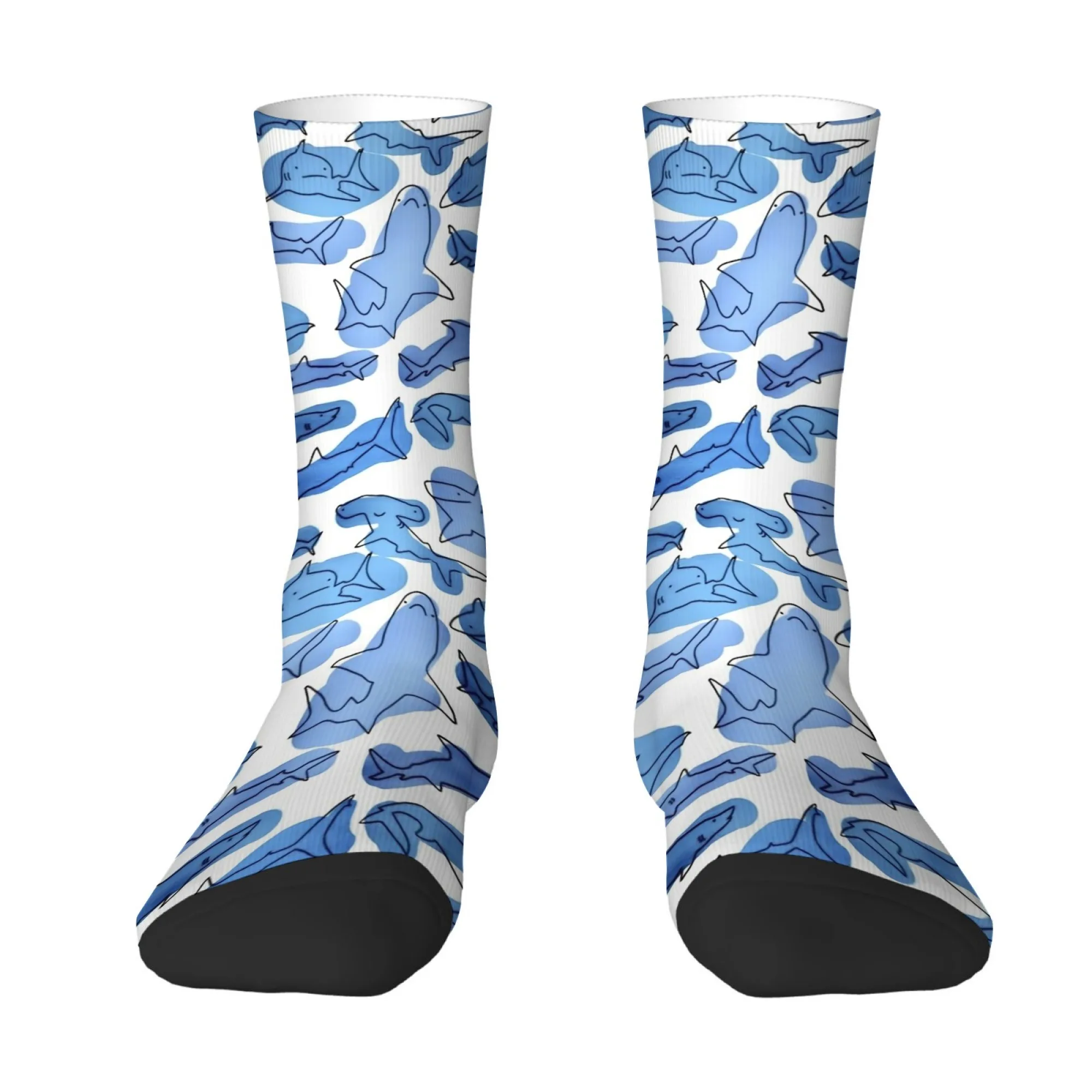 Simple Blue Fish Print Men's Socks Non-slip Breathable Soft Socks Quirky Hip-hop Style Happy Holiday Outdoor Sports Socks