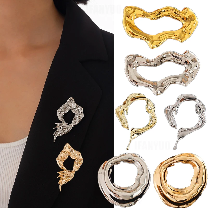 Broche Vintage de Metal brillante para mujer, Color dorado y plateado, traje de moda único, alfileres geométricos, joyería de fiesta, regalos, suministros de decoración