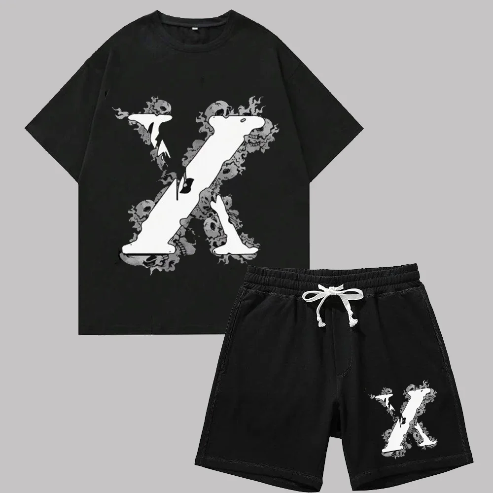 Summer T Shirt + Shorts Women Men Casual Suit Streetwear Y2k Clothes Fashion Funny Short Sleeve Drawstring Short Pants Set Unisex