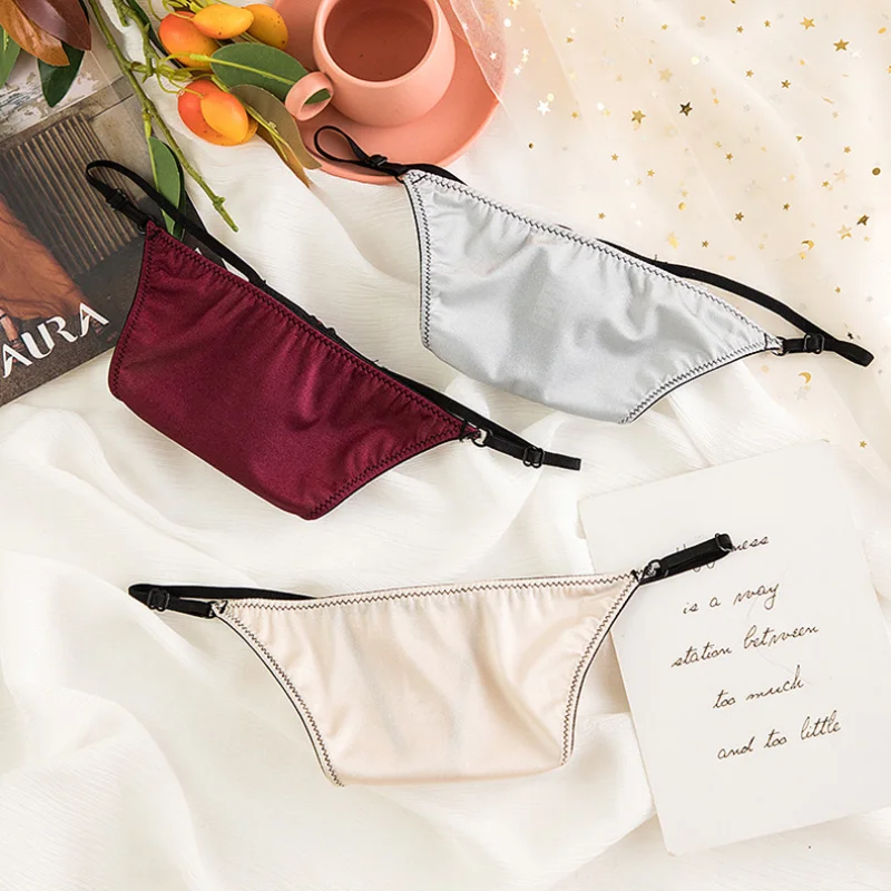 New Fashion Ice Silk Underwear Women Simple Lace Edge Sexy Thin Belt Low Waist Briefs Cotton File Comfortable Breathable Thong