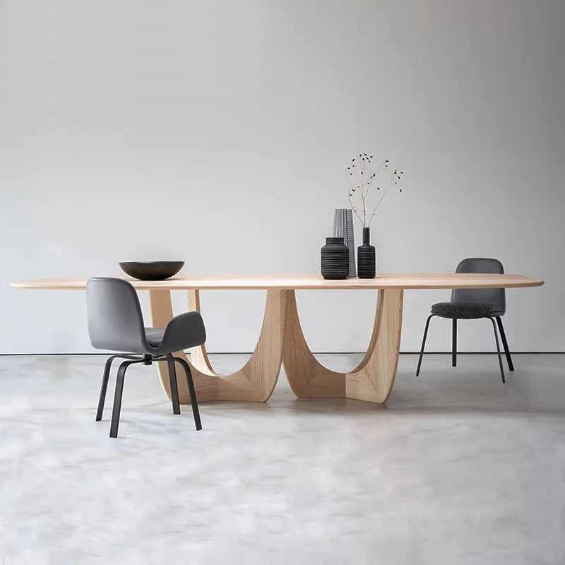 

Solid wood creative dining table and chair combination simple oval dining table Nordic log desk Solid wood lo