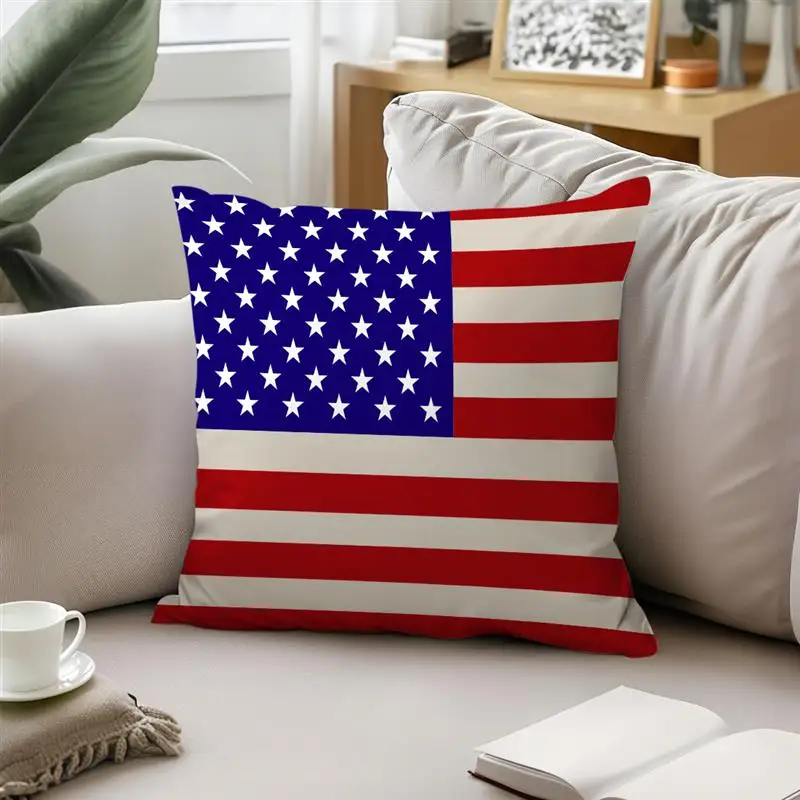 Independence Day Series American Flag And Stripes Printed Square Pillowcase Cushion Pillow Cover Pillow Case Bedroom Office Car