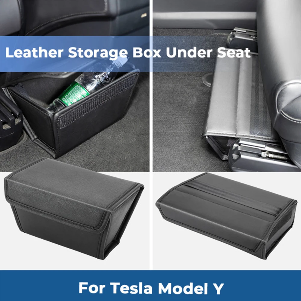 Car Under Seat Storage Box For Tesla Model Y Organizers Front Rear Seats Boxes PU Leather Auto Interior Model Y Car Accessories