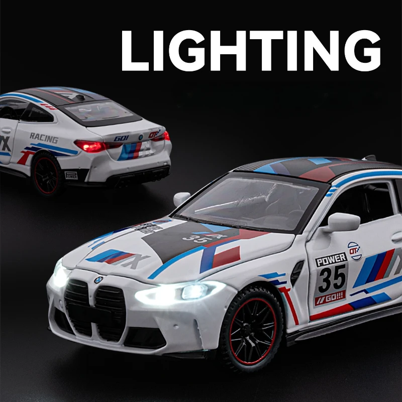 Simulated 1:32 BMW M4 Alloy Car Model Children's Sound and Light Pull-Back Alloy Toy Vehicle Collection Miniature Voiture