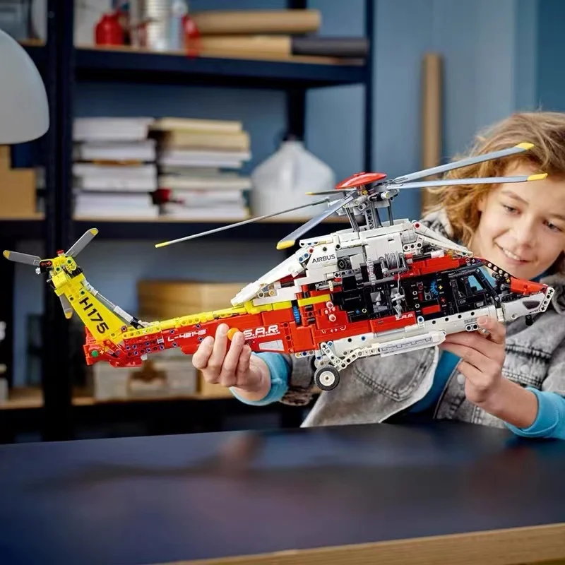 42145 Technical Airbus H175 Rescue Helicopter Educational Model Building Set For Kids with Spinning Rotors Motorised Features