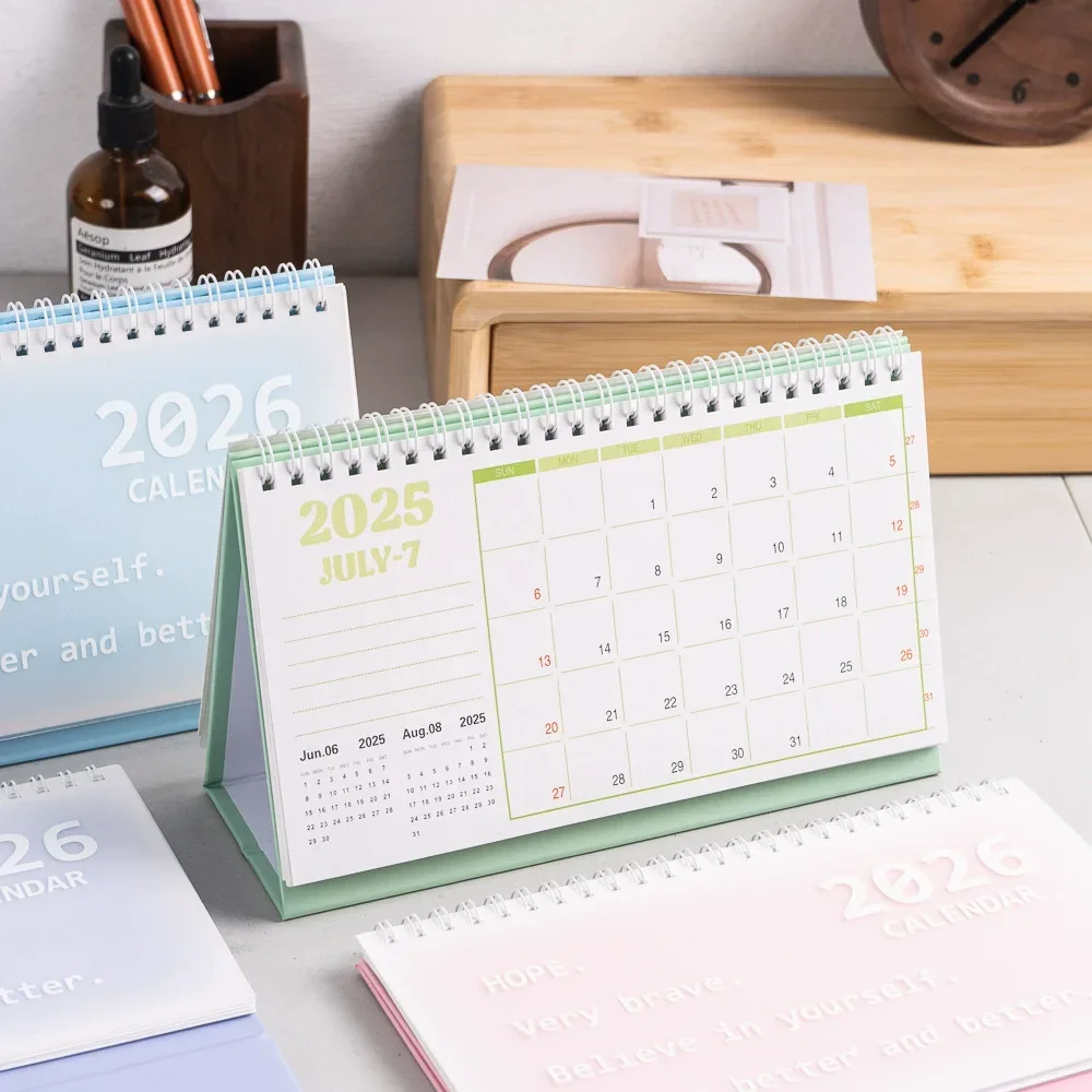 Calendario coreano 2026 Plan de decoración de escritorio simple, fresco y creativo Cheque en cuaderno