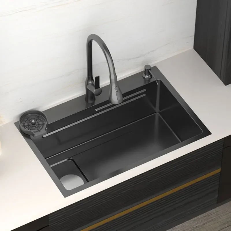 

Sink 304 Stainless Steel Kitchen Sink Topmount Double Ledges Workstation UnderThe Counter Basin Left Brain Cutting Board