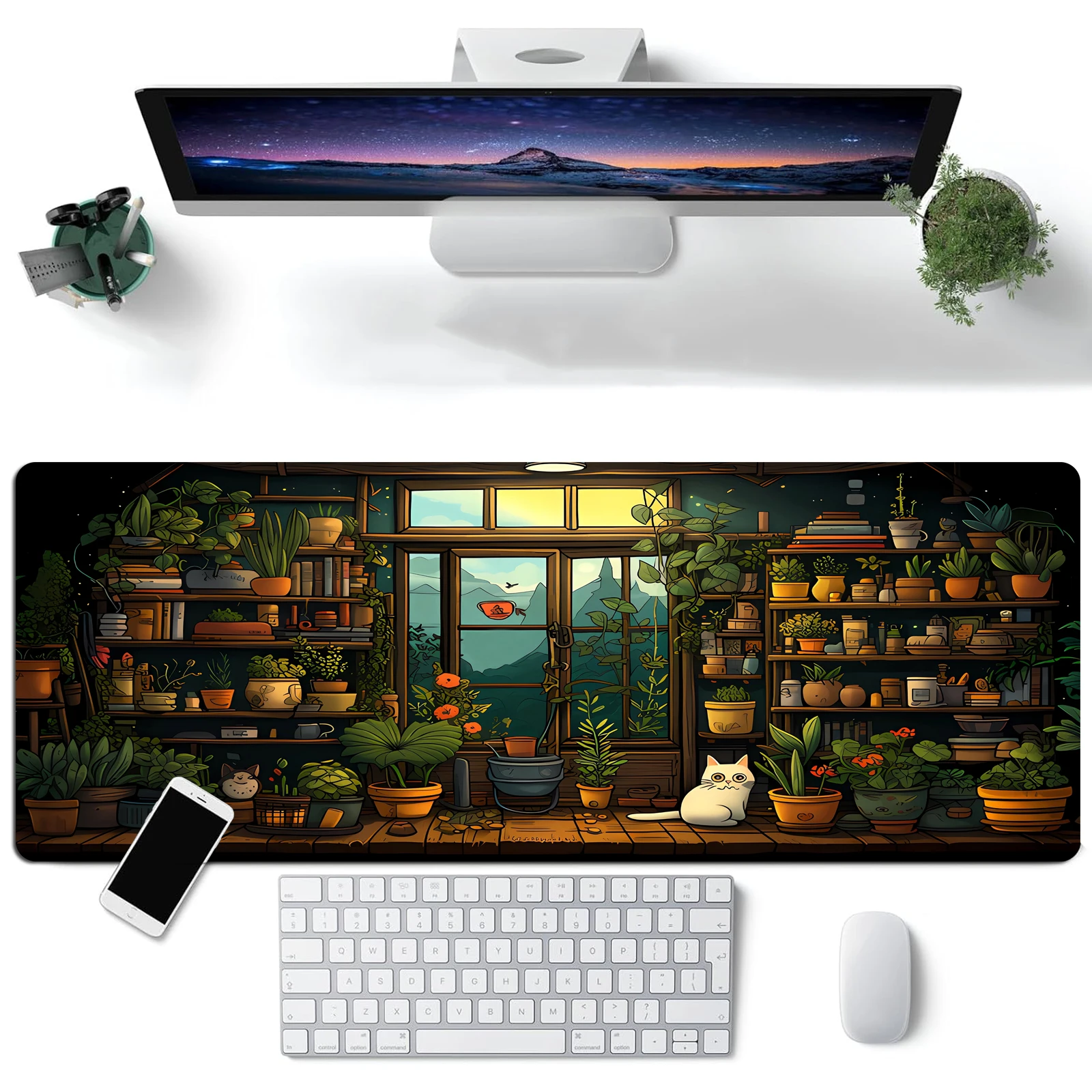 لوحة ماوس لطيفة على شكل قطة، حصيرة ديكور مكتب كاواي، لوحة ماوس ألعاب كبيرة للكمبيوتر المكتبي ولوحة مفاتيح الكمبيوتر المحمول، ديكور المكتب #5