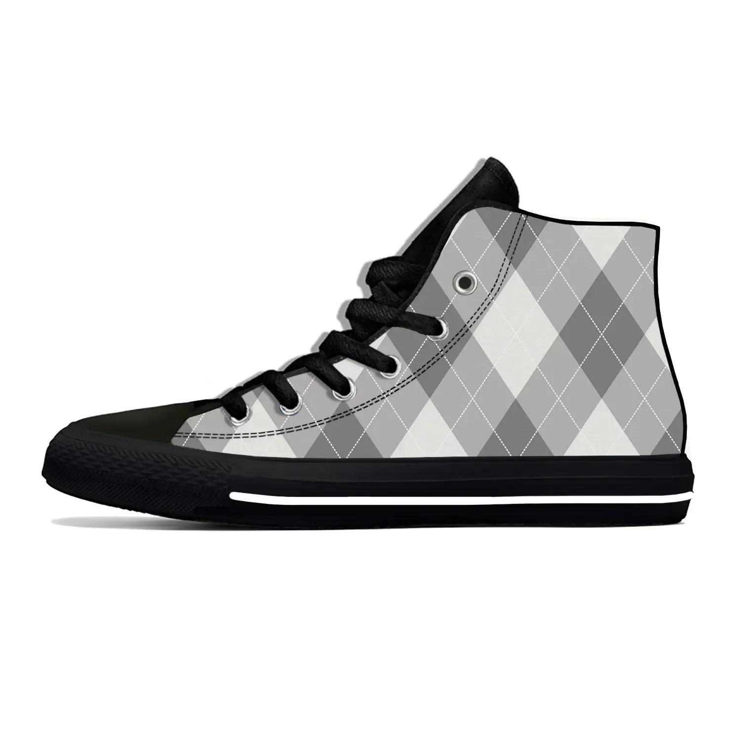 Summer Argyle Diamond Pattern Aesthetic Popular Casual Shoes High Top Lightweight Breathable Men Women Hot Sneakers Board Shoes