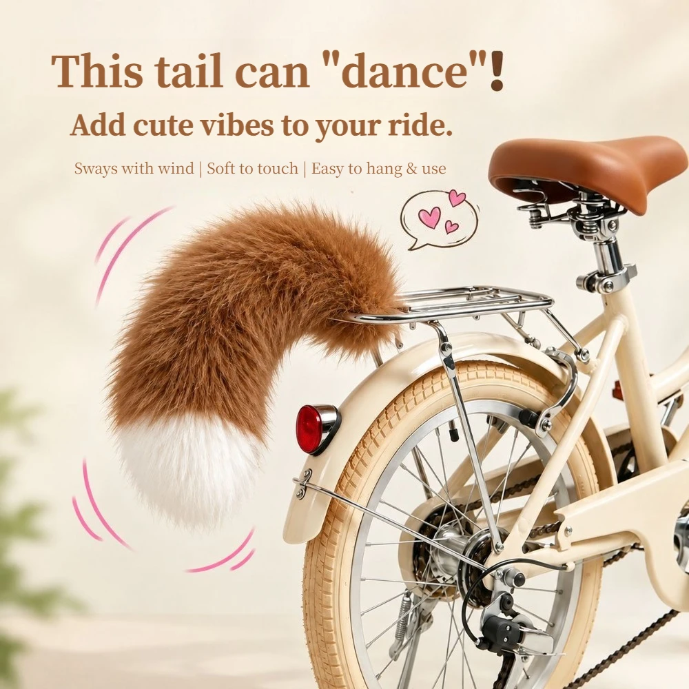 Swing Faux Fur Tail Decoration, Fluffy Plush Wagging Tail Ornament for Car Bicycle Rear Rack Cosplay Decor