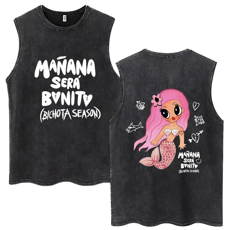 Hot Sale Karol G Bichota Music Album Washed Tank Tops Hip Hop Fashion Men Women Breathable Cozy Cotton Oversized Sleeveless Tees - Image 3