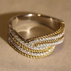 Huitan Stylish Chic Engagement Ring Fashion Lady Shinning Finger Jewelry with Bright Zirconia Two Tone Style Accessories Gift