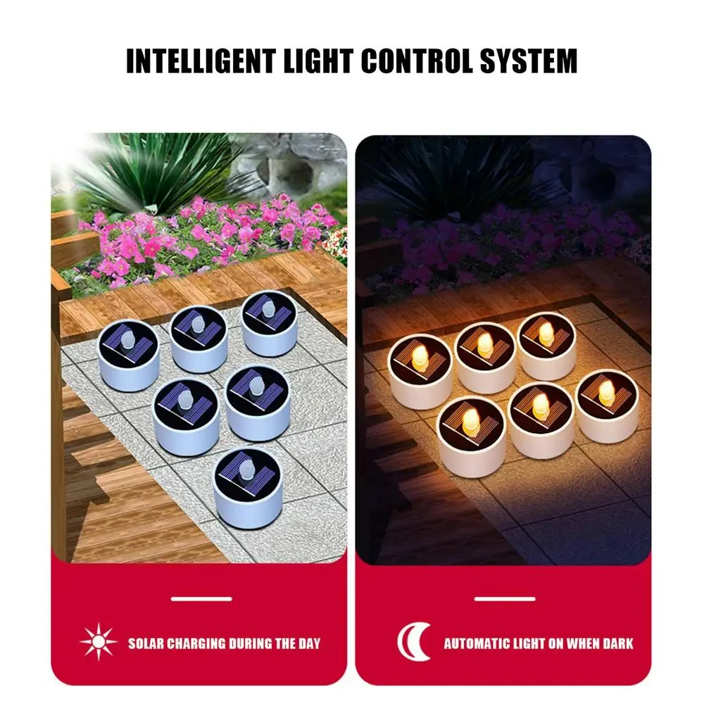 6PCs Solar Tea Light Led Candles Flameless Outdoor Waterproof Solar Tea Lights Akumulatorowe świece na imprezę Ogród Wystrój domu