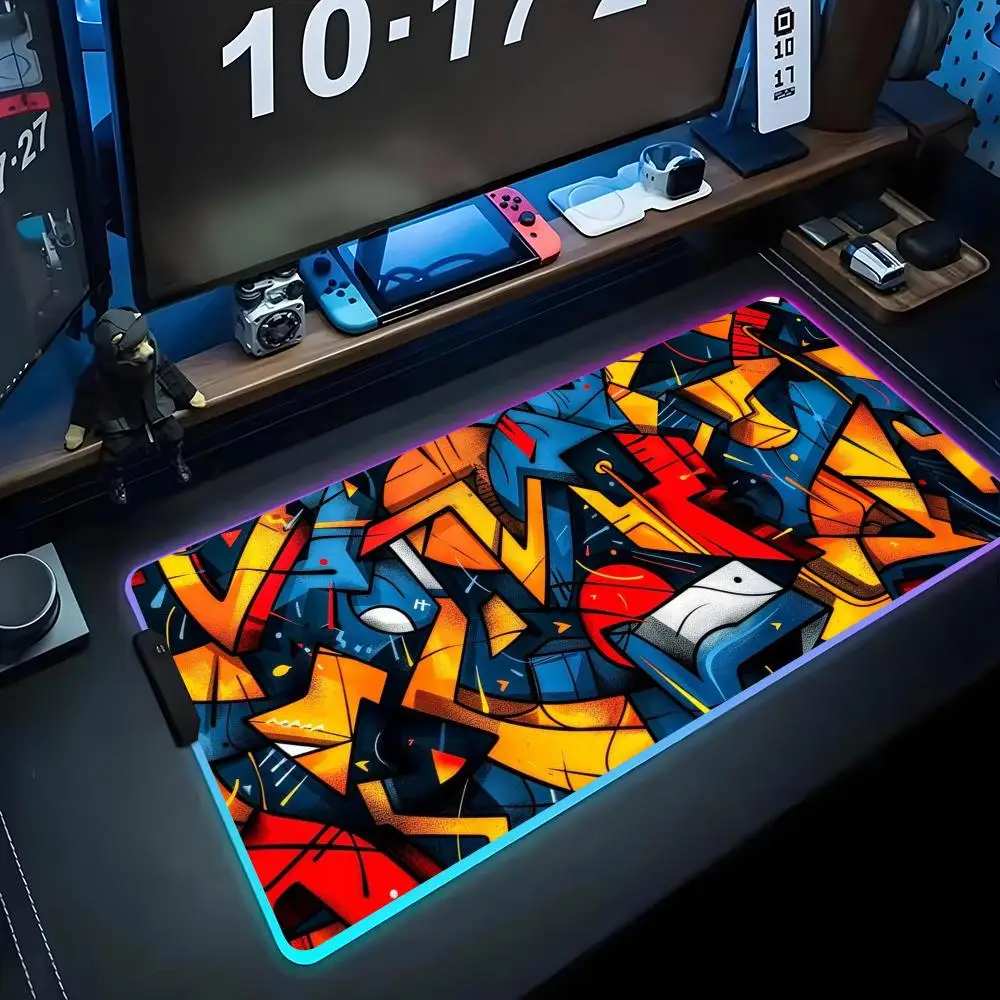 

urban graffiti Mouse Pad RGB Gaming Mousepad Big LED Pad PC Desk Mat Luminous Mouse Pad Large Keyboard Mats Table Rug With
