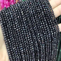 天然宝石の黒いスピネル,ジュエリー作りのための丸いスペーサービーズ,DIYブレスレットとネックレス,2mm, 3mm, 4mm