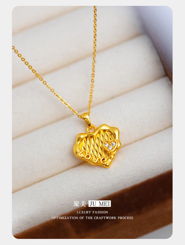تصميم متخصص فاخر خفيف لسيارة نسائية 9999 24K من الذهب الحقيقي نقطة الماس قلادة حب عصرية على شكل قلب خوخ الترقوة