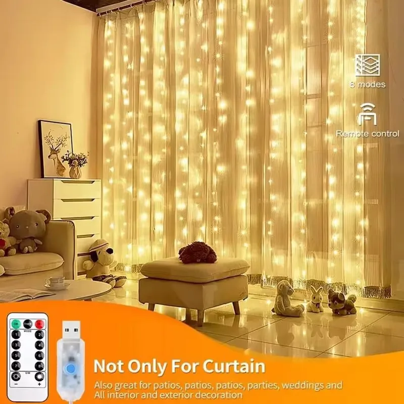 

6m/3m USB Curtain String Lights, Christmas Garland Lights, Festoon Remote Control Led Light Wedding Decoration Lights