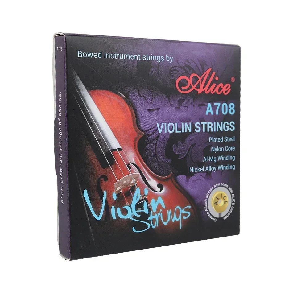 Alice A708 Violin Strings A FULL Set Plated Steel Nylon Core Al-Mg Winding Nickel Alloy Wound For Size 4/4 3/4 1/2 1/4 1/8