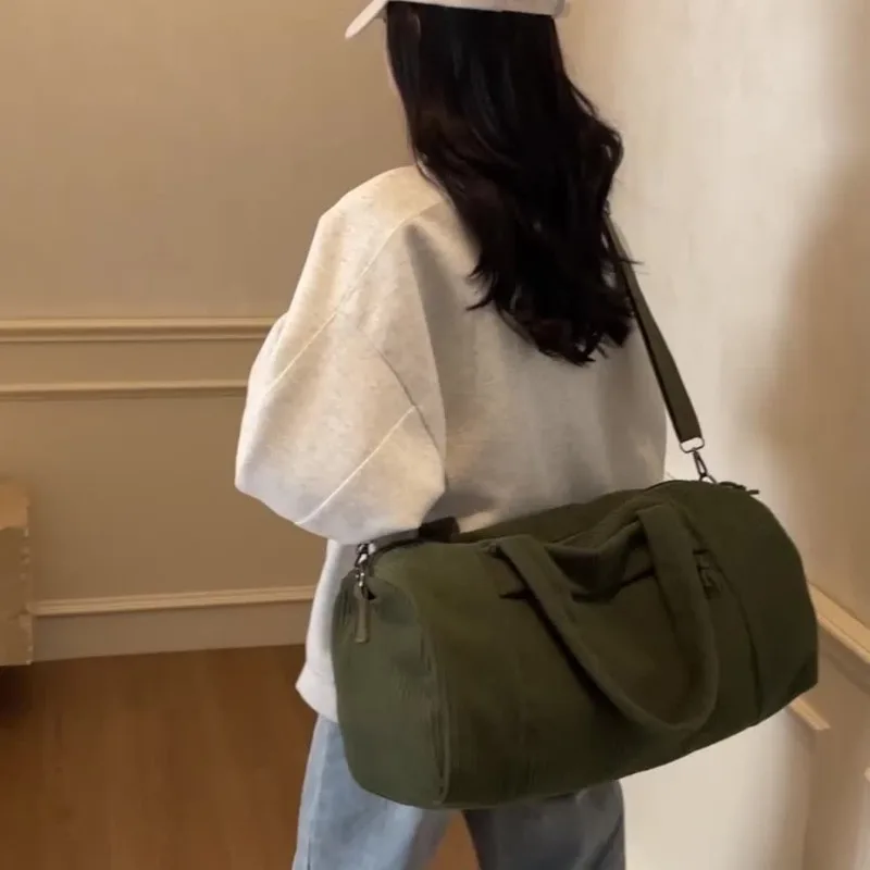 New Large Capacity Sports Fitness Bag Solid Color Portable Shoulder Bag with Adjustable Shoulder Strap Unisex Corduroy Handbag