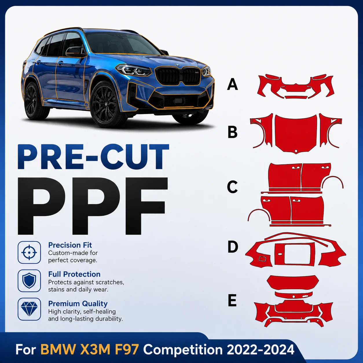 9Mil Pre-cut PPF For BMW X3M F97 Competition 2022-2024 TPU Clear Paint Protection Film Scratch-Resistant Exterior Accessories