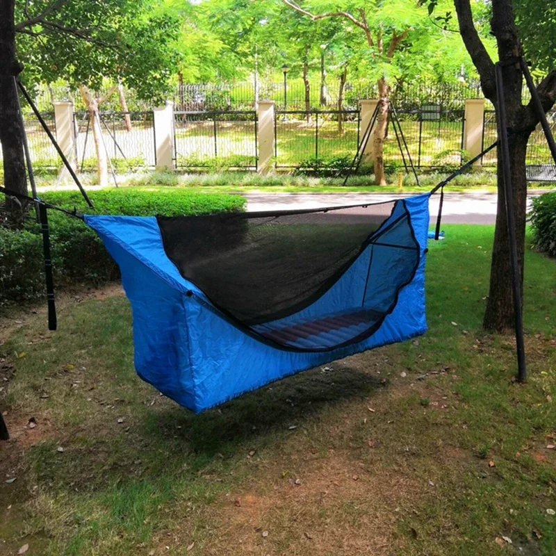 Camping wiszące hamaki dla dorosłych namiot meble ogrodowe huśtawka moskitiera wodoodporny hamak survivalowy z nadmuchiwaną matą baldachim