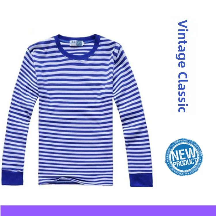 

Long Sleeve Blue White Stripes Naval Uniform Men's Autumn Shirt Printed Activity Work Uniform School Uniform Cotton 100%