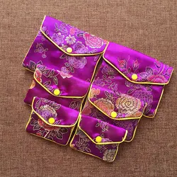 Chinese Brocade Handmade Silk Embroidery Padded Zipper Small Jewelry Gift Storage Pouch Bag Snap Case Satin Coin Purse