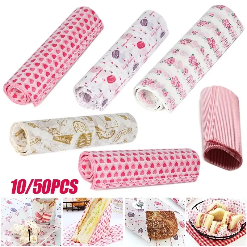 10/50Pcs Wax Paper Wrap Sheets Sandwich Wrap Wax Paper Deli Wax Paper Sheets Grease Resistant Tray Basket Liners Newsprint Paper