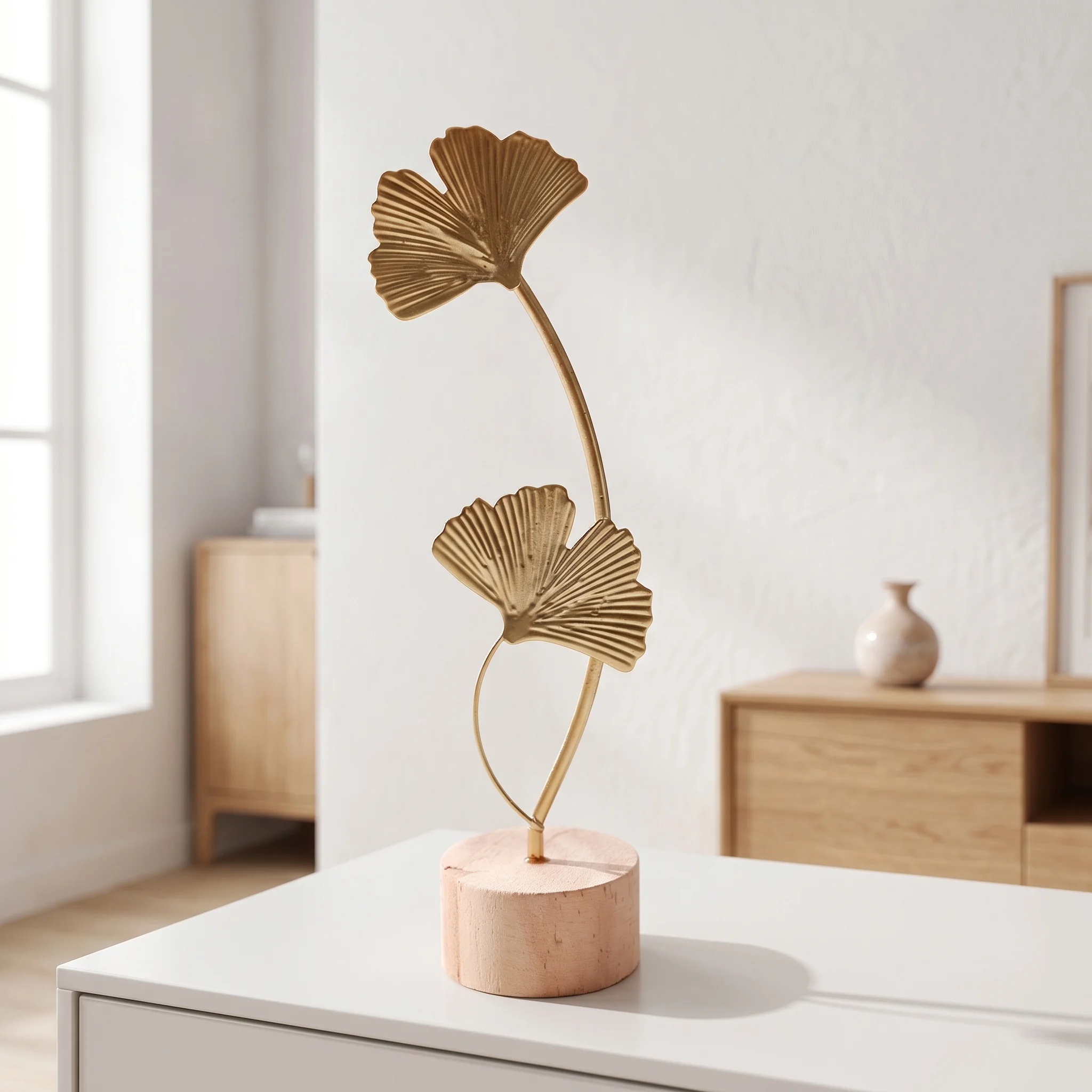 1PC Nordic Style Iron Ginkgo Leaf Ornament Luxury Metal Craft for Home Living Room Foyer Wine Cabinet Decorations