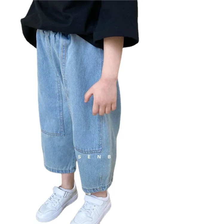 Mädchen Jeans Herbst 2021 Neue kinder Reine Farbe Einfachen Casual Koreanische Lose Baumwolle Denim Ankle-länge Mädchen Hosen