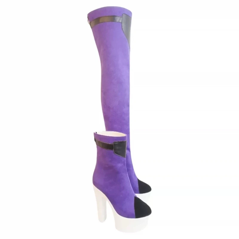 Games Gong Changsheng Purple Cosplay Shoes Comic PU Leather High Heel Boots for Halloween Carnival Party Christmas