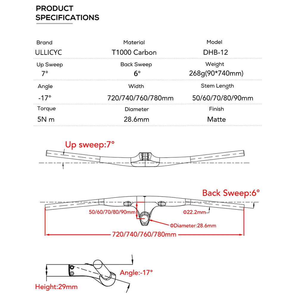 كابل داخلي ULLICYC قمرة القيادة المتكاملة من ألياف الكربون بالكامل -17 ° مقود كربون MTB 50 مم - 90 مم لـ MTB XC مع حامل #3