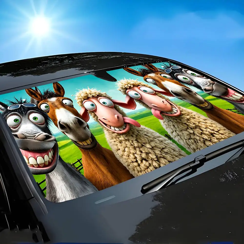 Donkeys And Sheep Car SunShade Windshield Funny Sun Shade Foldable UV Ray Sun Visor Protector Sunshade For Front Window