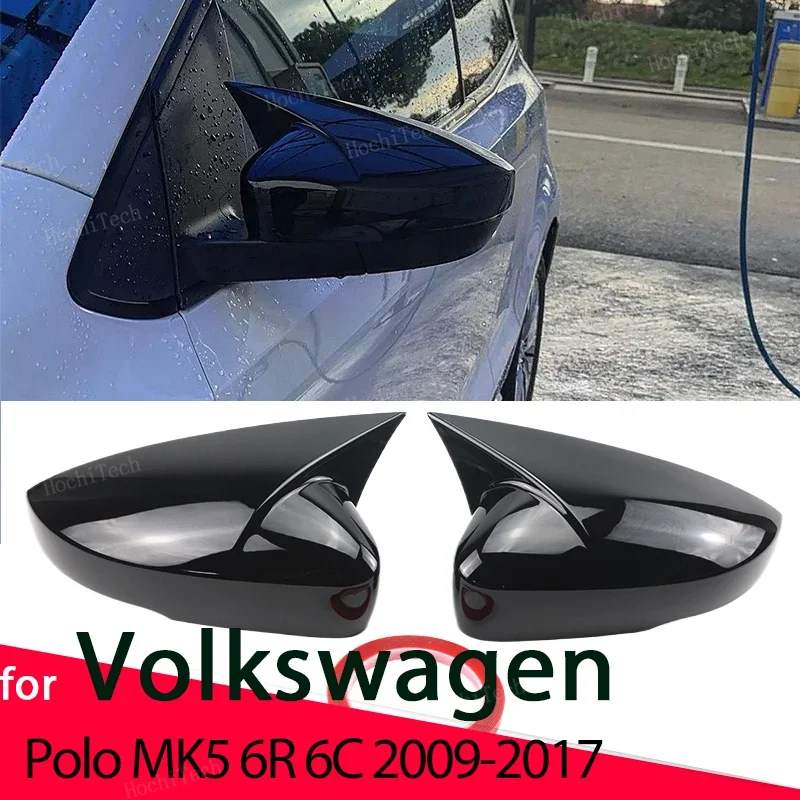 Horn shape Mirror cover Black mirror cover Overlay for Volkswagen VW Polo MK5 6R 6C 2009-17 ABS add-on sticker