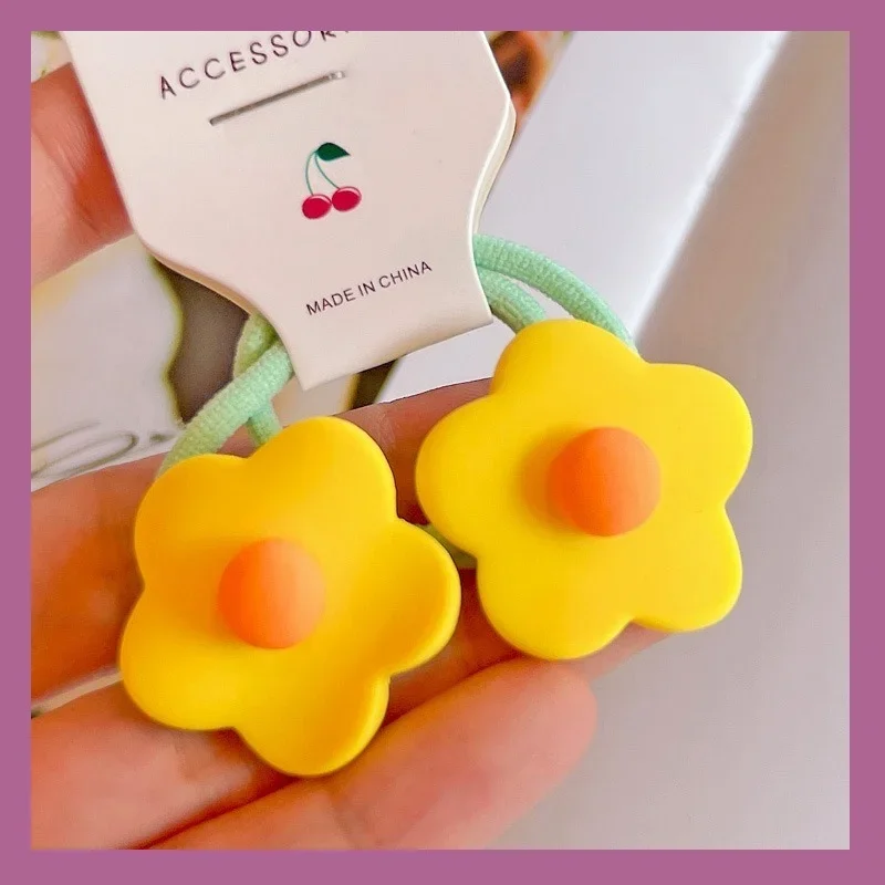 2 Pcs/set  New Cute Resin Sunflower Princess Headwear Kids Elastic Hair Bands Children Ropes Girls Accessories Baby Headdress