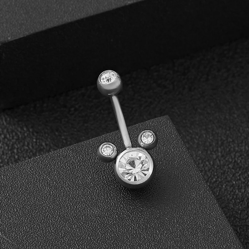 5 pieces of titanium Mickey diamond navel nail European and American hot fashion body piercing jewelry.