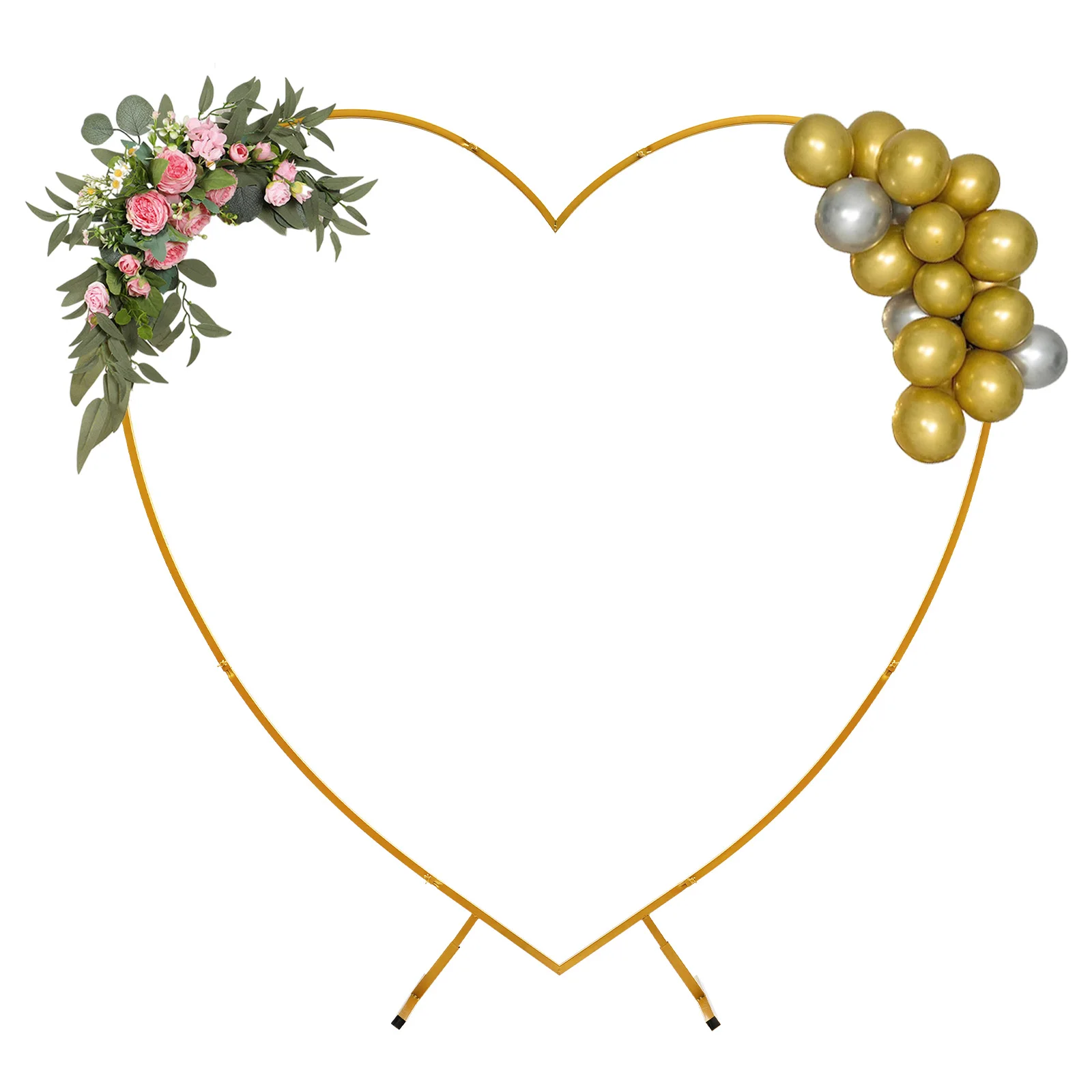 

Heart Shaped Metal Wedding Arch Frame Free Standing Carbon Steel Golden DIY Backdrop for Party Celebration
